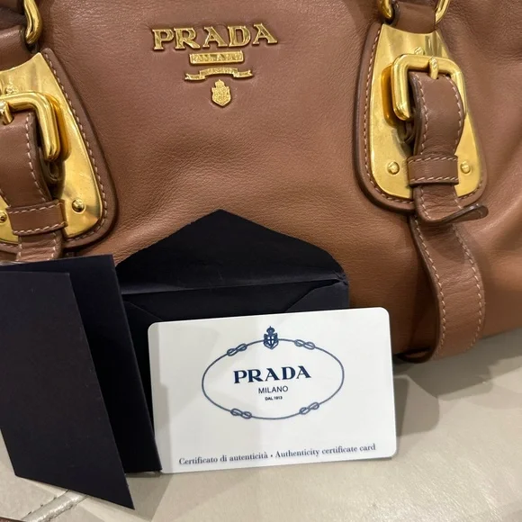 Prada Tan Leather Bag with Gold Details - Picture 1 of 12